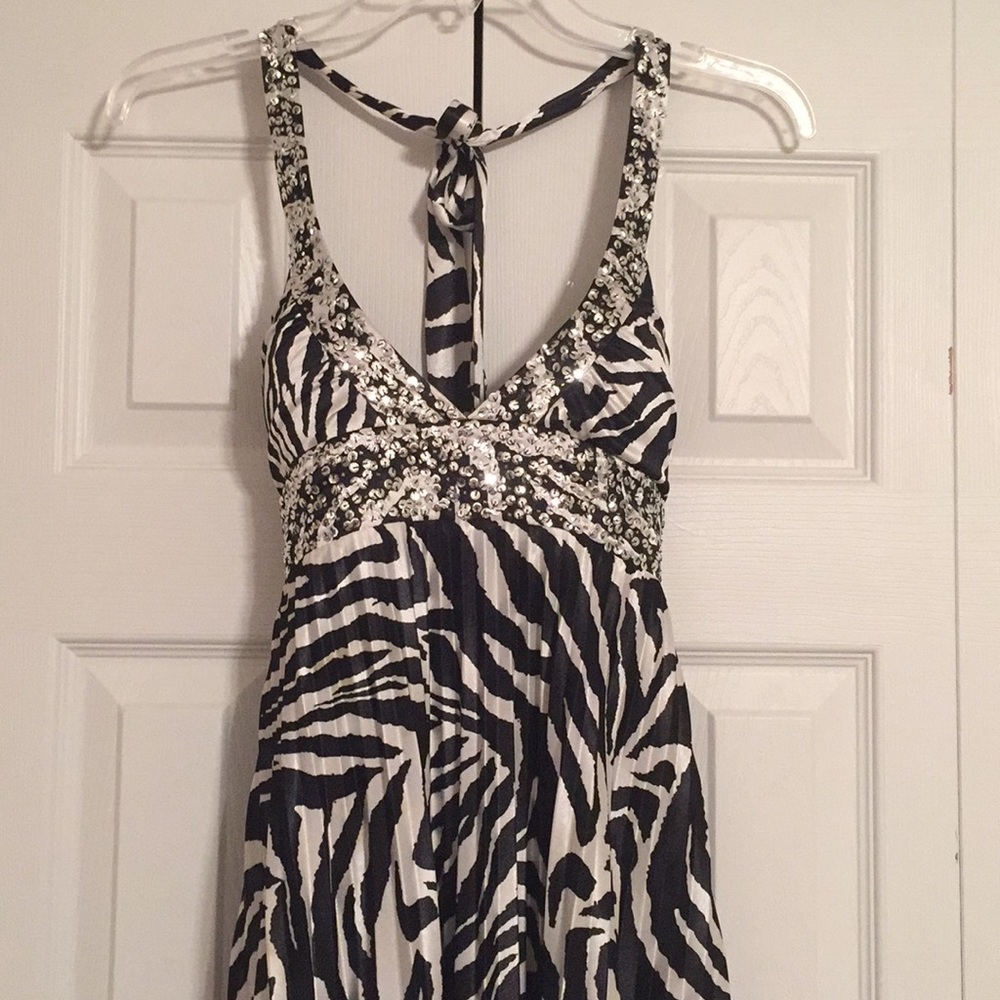 Flattering halter top cocktail dress zebra print